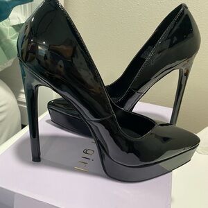 Madden Girl Shiny Black Platform Heels